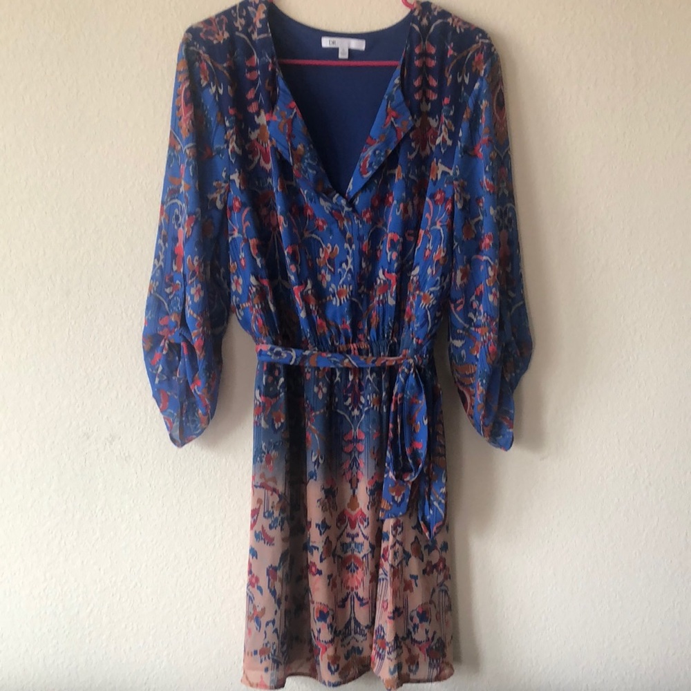 Blue Floral Dress with Sleeves